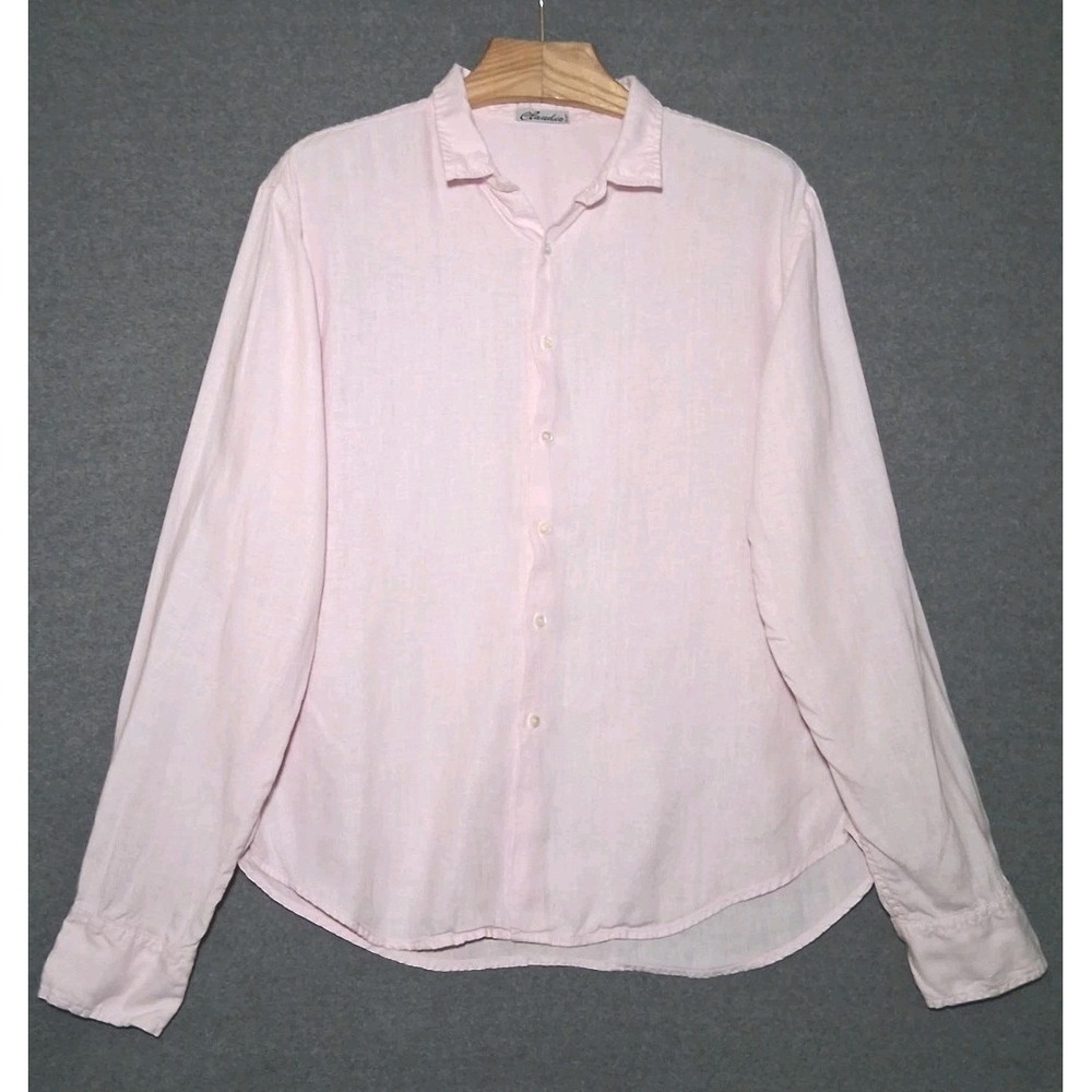 Claudio Milano Linen Sz L Men's Shirt Baby Pink Casual Button Down Long Sleeves